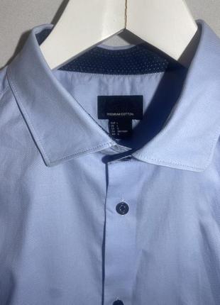Голубая рубашка slim fit от h&amp;m2 фото