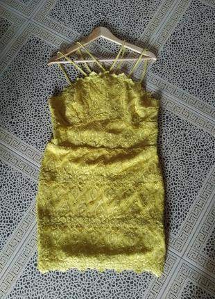 Новое лимонное кружевное платье от river island размер 16/422 фото