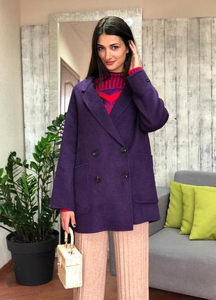 Женское шерстяное пальто сливового цвета alise (италия) размер s-м. ручная работа.