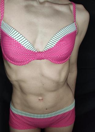 Купальник рожевий з горошок з шортами esprit, розмір m