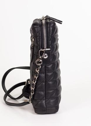 Женская маленькая кожаная сумка кросс-боди karya 2310-45 стеганая черная4 фото
