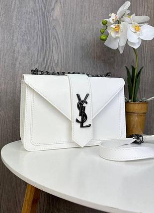 Женская мини сумочка клатч на плечо с цепочкой, маленькая сумка ysl белый