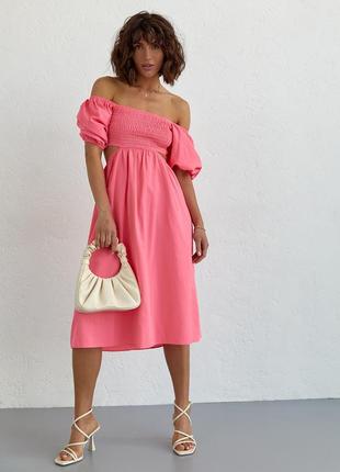 Летнее платье миди с разрезами на талии - розовый цвет, l (есть размеры)