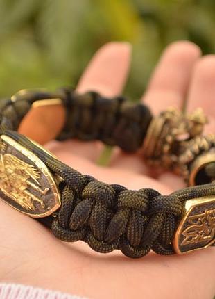 Браслет с архангелом, гербами ручного литья из латуни и застежкой лев  + брелок в подарок