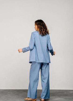 Піджак жіночий оверсайз з ґудзиками лляний блакитний modna kazka mkaz6035-35 фото