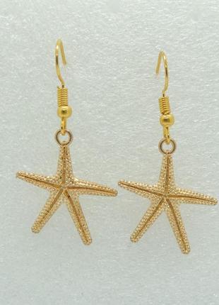 Серьги liresmina jewelry серьги крючок морская звезда 4 см золотистые