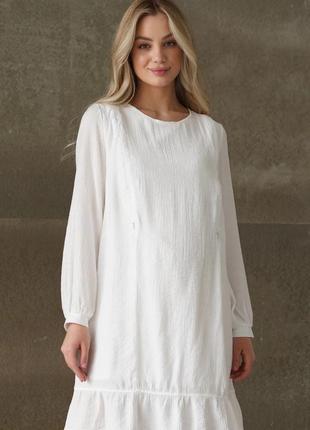 Легка ніжна сукня для вагітних та годуючих мам біла вільного силуету, 4502769-б