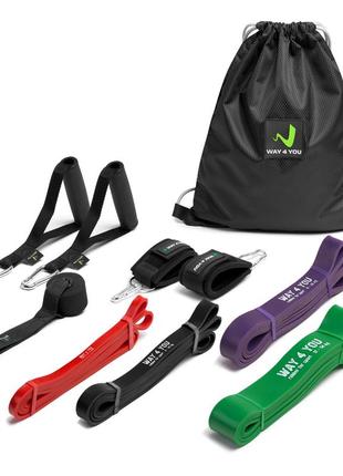 Резина для подтягиваний и тренировок по фитнесу strong set (набор с 4 шт с сумочкой, рукоятками, манже