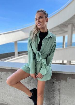 Легкий женский костюм с шортами мята (размеры 46, 48)