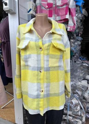 Рубашка теплая в клетку желтая батал