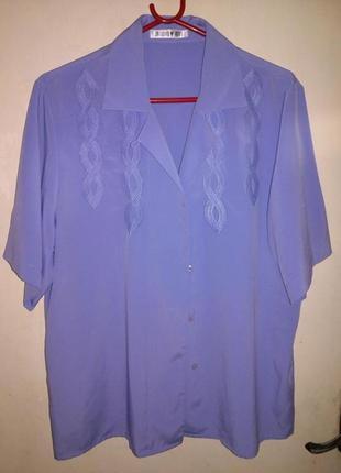 Сиреневая рубашка-блуза на пуговках,с милой вышивкой,большого14-18 размера,jacques vert