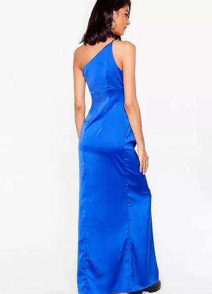 Атласное платье макси на одно плечо синего цвета nasty gal2 фото