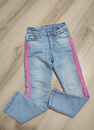 Скинни джинсы стрейч, высокие джинсы с лампасами на 4-5 лет2 фото