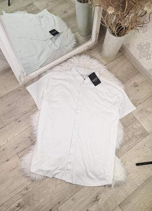 Брендовая стильная трикотажная белая рубашка boohoo🤍1 фото