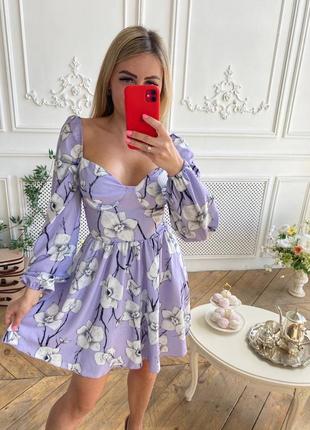 Роскошное изысканное платье беби долл короткое мини с пышной юбкой расклешенное с корсетным лифом с декольте вечернее серое сиреневое на выход