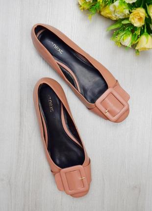 Пудрові туфлі балетки ніжно рожеві квадратний носок велика пряжка