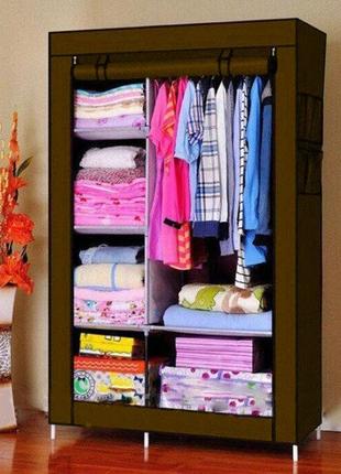 Шкаф складной тканевый storage wardrobe km-105 на 2 секции  ⁇  шкаф разборный из ткани  ⁇  органайзер для одежды (106х45х170). цвет: коричневый2 фото