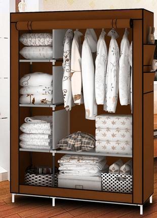 Шкаф складной тканевый storage wardrobe km-105 на 2 секции  ⁇  шкаф разборный из ткани  ⁇  органайзер для одежды (106х45х170). цвет: коричневый7 фото