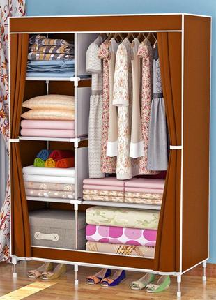 Шкаф складной тканевый storage wardrobe km-105 на 2 секции  ⁇  шкаф разборный из ткани  ⁇  органайзер для одежды (106х45х170). цвет: коричневый10 фото
