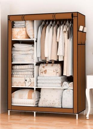 Шкаф складной тканевый storage wardrobe km-105 на 2 секции  ⁇  шкаф разборный из ткани  ⁇  органайзер для одежды (106х45х170). цвет: коричневый