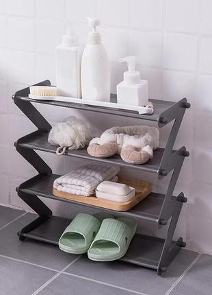 Полка для обуви органайзер компактная стойка складная shoe rack yh 8802 хранения вещей и обуви 5 полок. цвет: серый