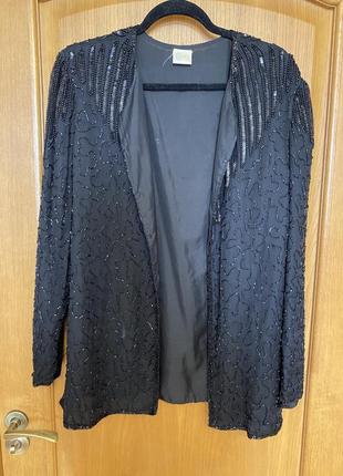 Шикарный эффектный шёлковый пиджак кардиган с бисером 50-52 р