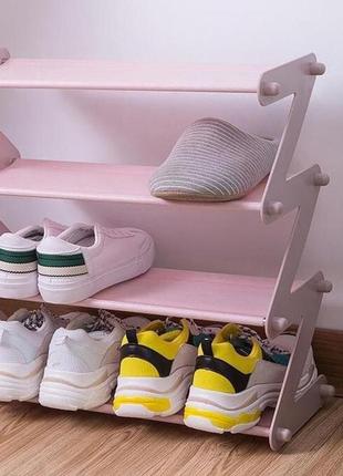 Полиця для взуття органайзер компактний стійка складана shoe rack yh 8802 зберігання речей та взуття 5 полиць. колір: рожевий