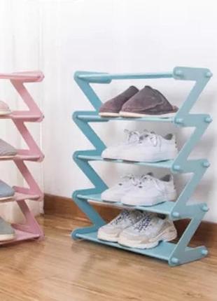 Полка для обуви органайзер компактная стойка складная shoe rack yh 8802 хранения вещей и обуви 5 полок. цвет: голубой5 фото
