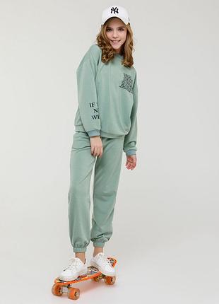 М'ятний трикотажний костюм з написами