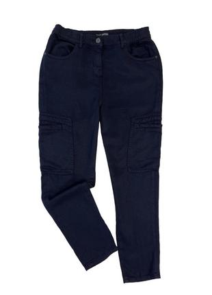 Жіночі брюки-карго темно-синього кольору штани із накладними кишенями