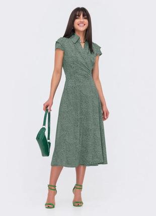 Принтована зелена сукня на запах2 фото