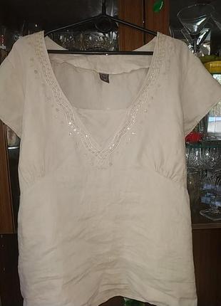 Прекрасная, дышащая ,льняная блуза,футболка.размер 54-56
