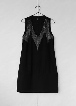 Легкое черное платье с бисером весна лето вечернее