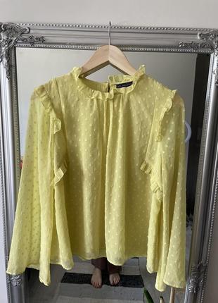 Лимонная нарядная блуза в горох mark&spencer4 фото