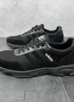 Кроссовки adidas, літні, нубук натуральний, сетка, летние, для военных, черные, дышащие1 фото