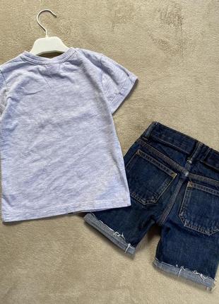 Костюм летний для мальчика, футболка и шорты джинсовые для мальчика4 фото