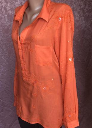 Оранжевая рубашка туника вышивка пайетки beachgold4 фото
