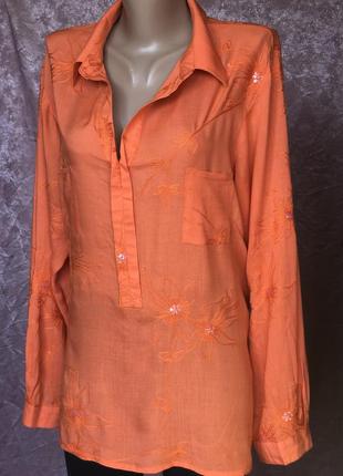 Оранжевая рубашка туника вышивка пайетки beachgold7 фото