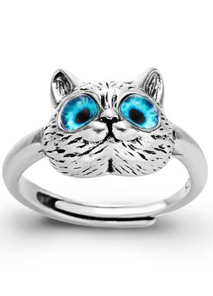 Кольцо котик серебро 925 покрытие колечко кот1 фото
