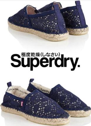 Хлопковые кружевные эспадрильи бренда superdry. размер 40 мокасины слипоны