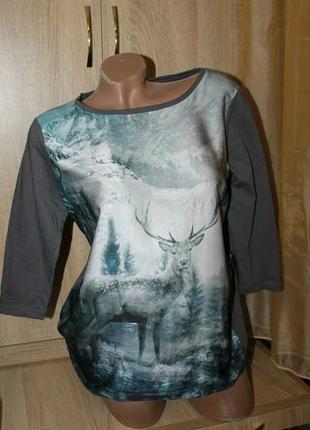 Реглан,блуза с фото принтом на шелковистой ткани.