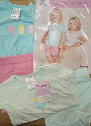 2 летних комплекта для девочки - футболочка + шортики, р.62-68