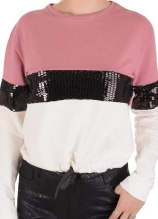 Стильная розовая белая кофта свитшот батник свитер с пайетками1 фото