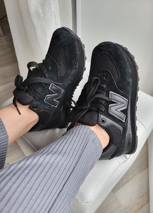 New balance 574 жіночі кросівки беланси чорні натуральна замша з сіткою женские черные кроссовки замшевые с сеткой весна лето деми