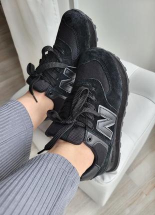 New balance 574 жіночі кросівки беланси чорні натуральна замша з сіткою женские черные кроссовки замшевые с сеткой весна лето деми8 фото