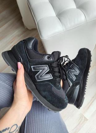 New balance 574 жіночі кросівки беланси чорні натуральна замша з сіткою женские черные кроссовки замшевые с сеткой весна лето деми5 фото