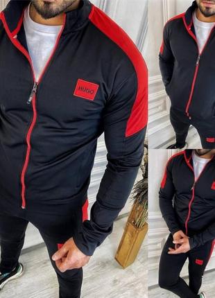 Спортивний костюм черно красный hugo boss red logo