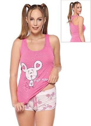 Бавовняна жіноча \ підліткова піжама, шорти майка, р-р 42-44, туреччина, у кольорах