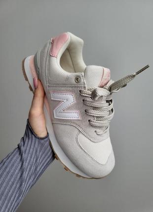 New balance 574 жіночі кросівки беланси натуральна замша світлі рожеві з сіткою женские светлые с розовым кроссовки замшевые с сеткой весна лето деми