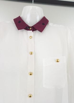 Молочна блуза/сорочка з бордовим коміром стиль вінтаж. хс-з influence2 фото